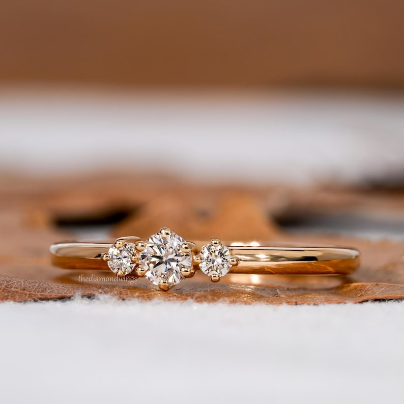 Round Cut Lab Grown Diamond Three Stone Engagement Ring