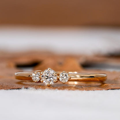 Round Cut Lab Grown Diamond Three Stone Engagement Ring
