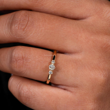 Round Cut Lab Grown Diamond Three Stone Engagement Ring