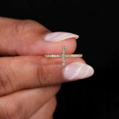 Round Lab Diamond Sideways Cross Ring for Women