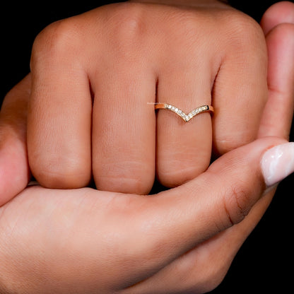 V Shape Lab Diamond Band Chevron Wedding Ring for Women