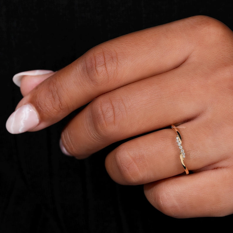 Minimalist Lab Grown Diamond Wave Stacking Ring