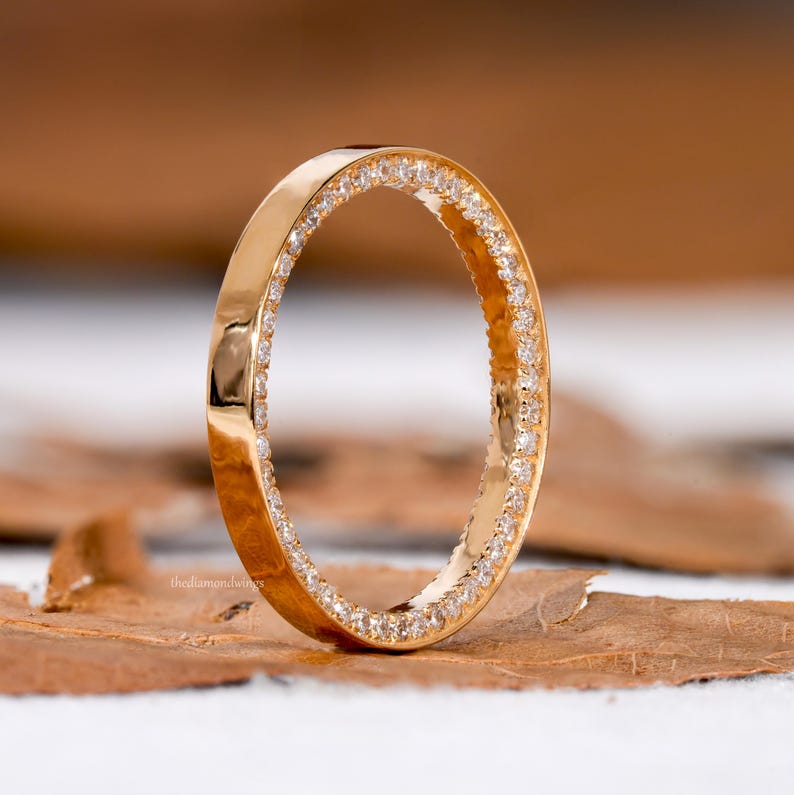 14K Gold Lab Diamond Pave Eternity Wedding Band