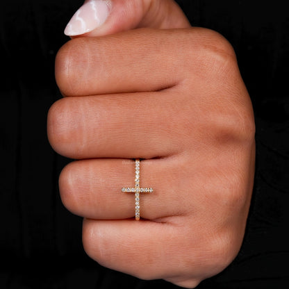 Round Lab Diamond Sideways Cross Ring for Women