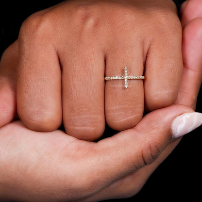 Round Lab Diamond Sideways Cross Ring for Women