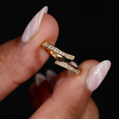 Lab Diamond Bypass Wrap Ring – 14K Gold Minimal Stackable Ring
