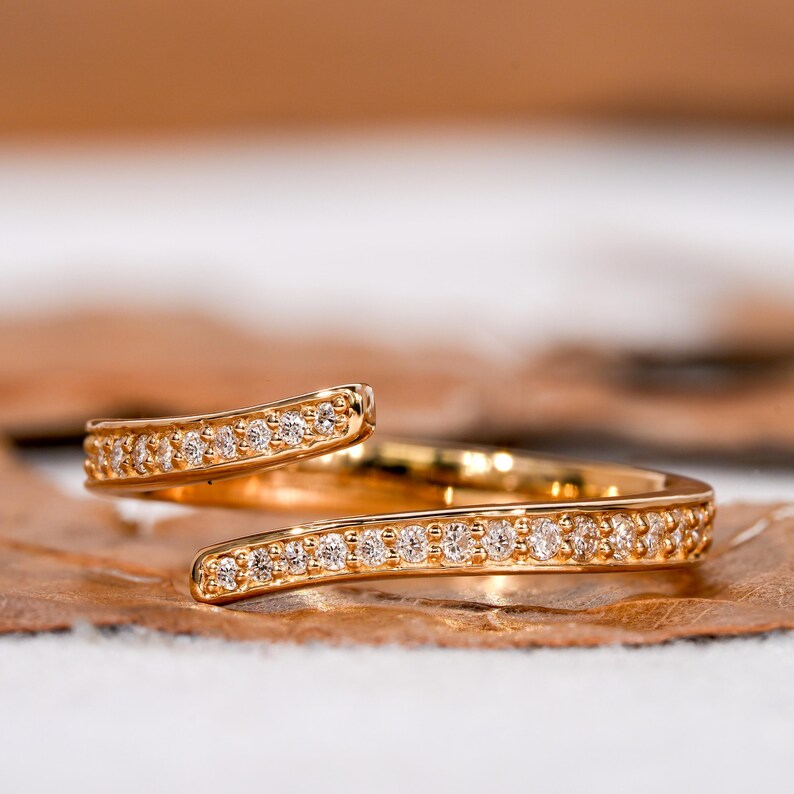 Lab Diamond Bypass Wrap Ring – 14K Gold Minimal Stackable Ring