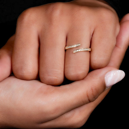 Lab Diamond Bypass Wrap Ring – 14K Gold Minimal Stackable Ring