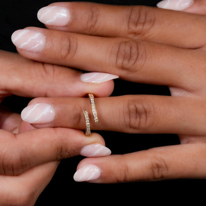 Lab Diamond Bypass Wrap Ring – 14K Gold Minimal Stackable Ring