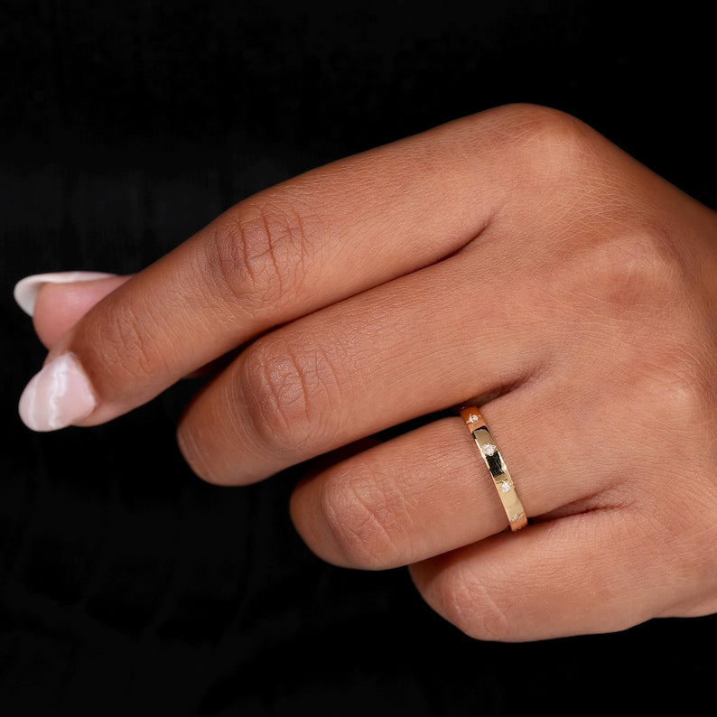 Round Lab Diamond Wedding Band, 14K Yellow Gold Stacking Ring