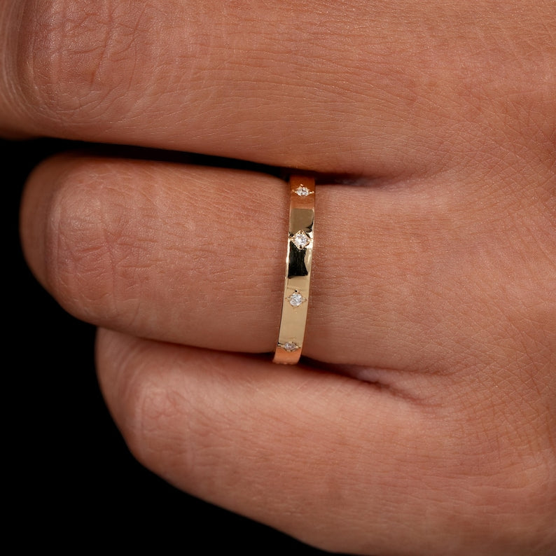 Round Lab Diamond Wedding Band, 14K Yellow Gold Stacking Ring