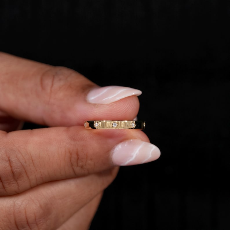 Round Lab Diamond Wedding Band, 14K Yellow Gold Stacking Ring