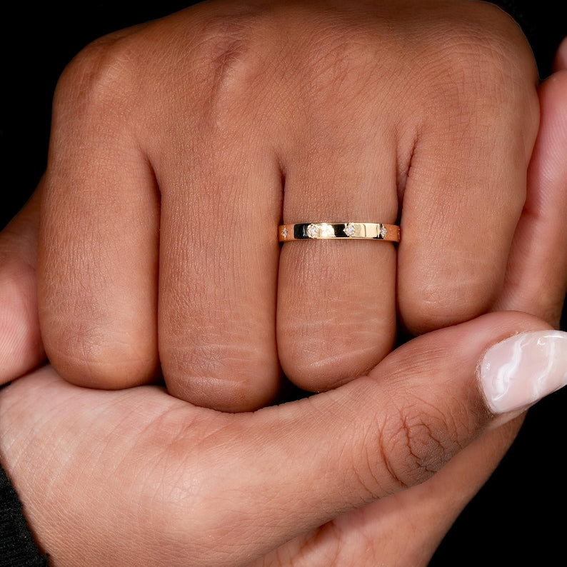 Round Lab Diamond Wedding Band, 14K Yellow Gold Stacking Ring