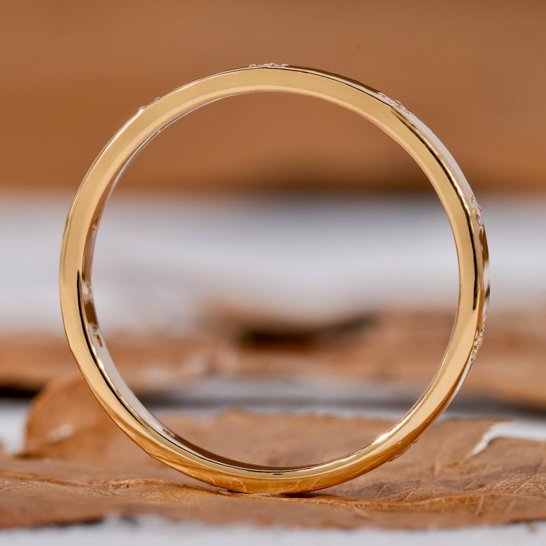 Round Lab Diamond Wedding Band, 14K Yellow Gold Stacking Ring