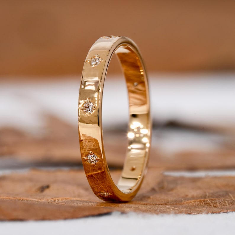 Round Lab Diamond Wedding Band, 14K Yellow Gold Stacking Ring