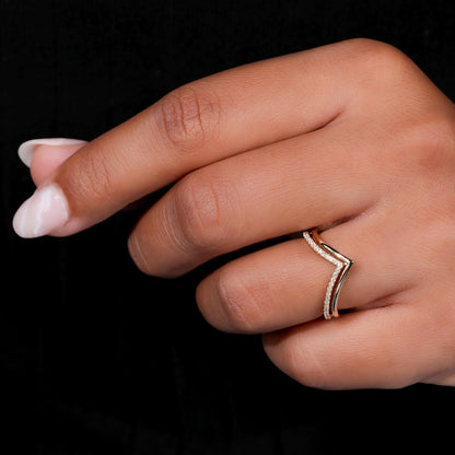 Lab Diamond Double Chevron Band – 14K Gold V Shape Ring
