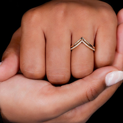 Lab Diamond Double Chevron Band – 14K Gold V Shape Ring
