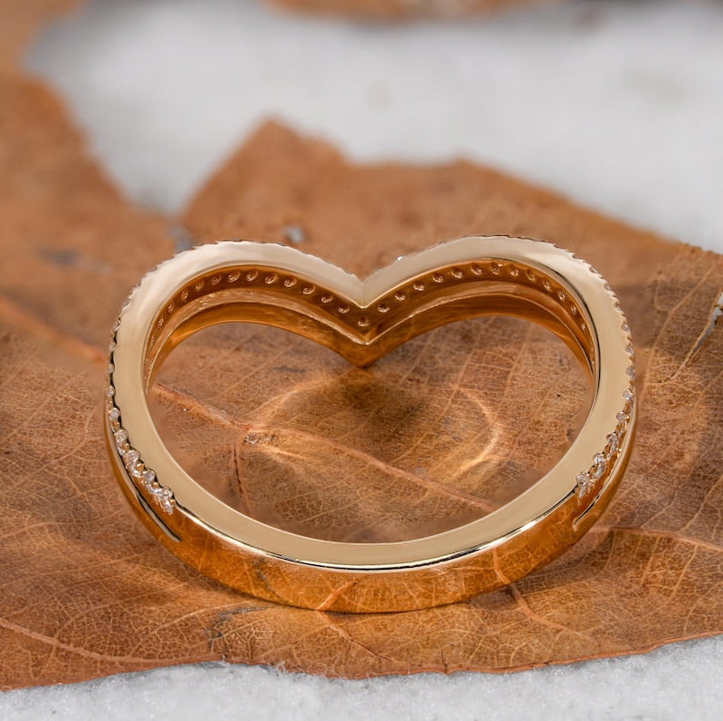 Lab Diamond Double Chevron Band – 14K Gold V Shape Ring