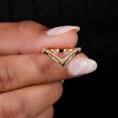 Lab Diamond Double Chevron Band – 14K Gold V Shape Ring