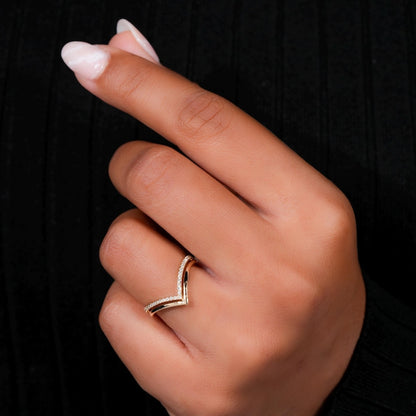 Lab Diamond Double Chevron Band – 14K Gold V Shape Ring