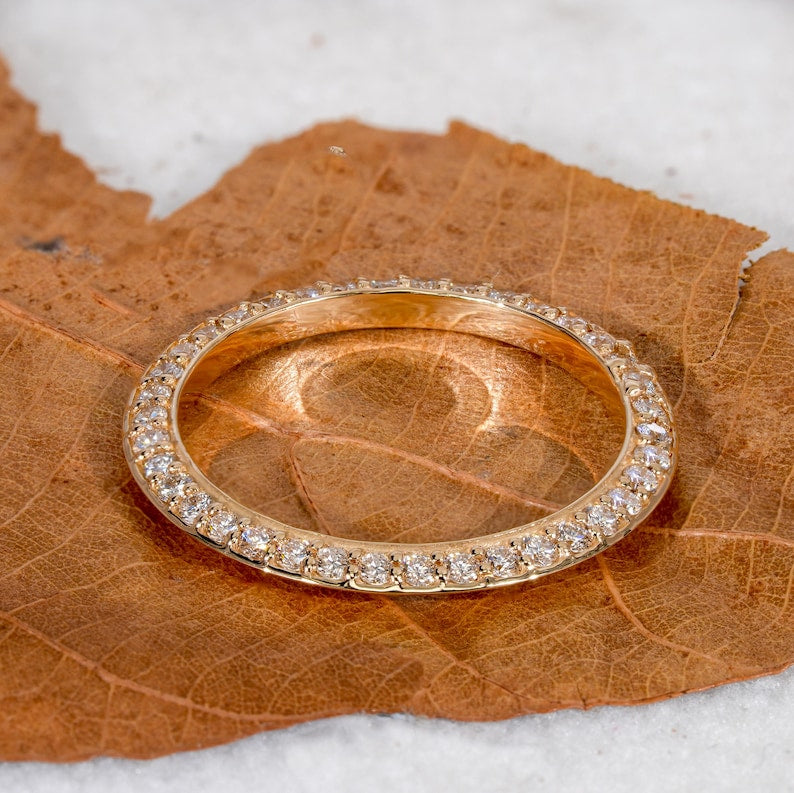 Knife Edge Diamond Wedding Band 14K Gold Stackable Ring