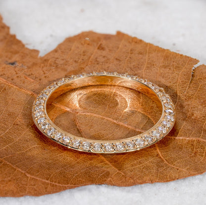 Knife Edge Diamond Wedding Band 14K Gold Stackable Ring