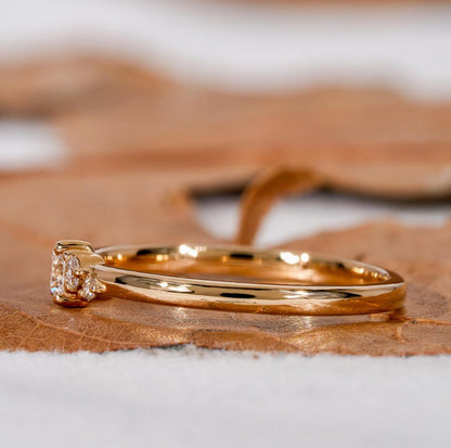 Lab Diamond Engagement Ring 14K Gold Dainty Cluster Ring for Women