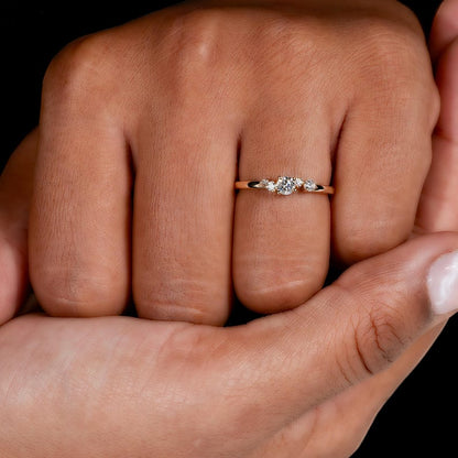 Lab Diamond Engagement Ring 14K Gold Dainty Cluster Ring for Women