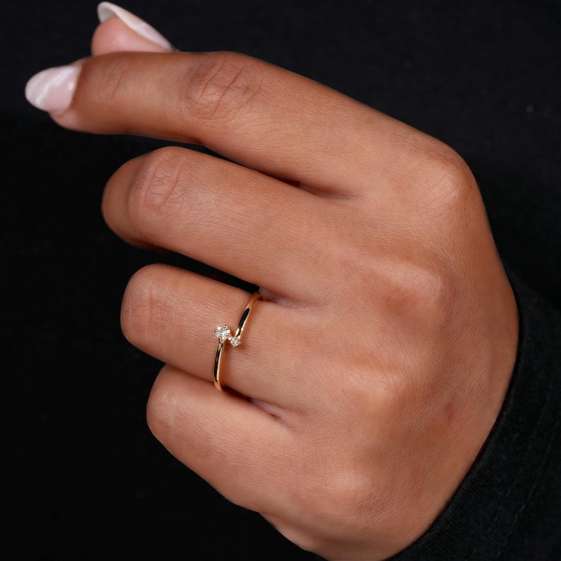 Dainty Two Stone Bypass Lab Diamond Ring in 14K Gold