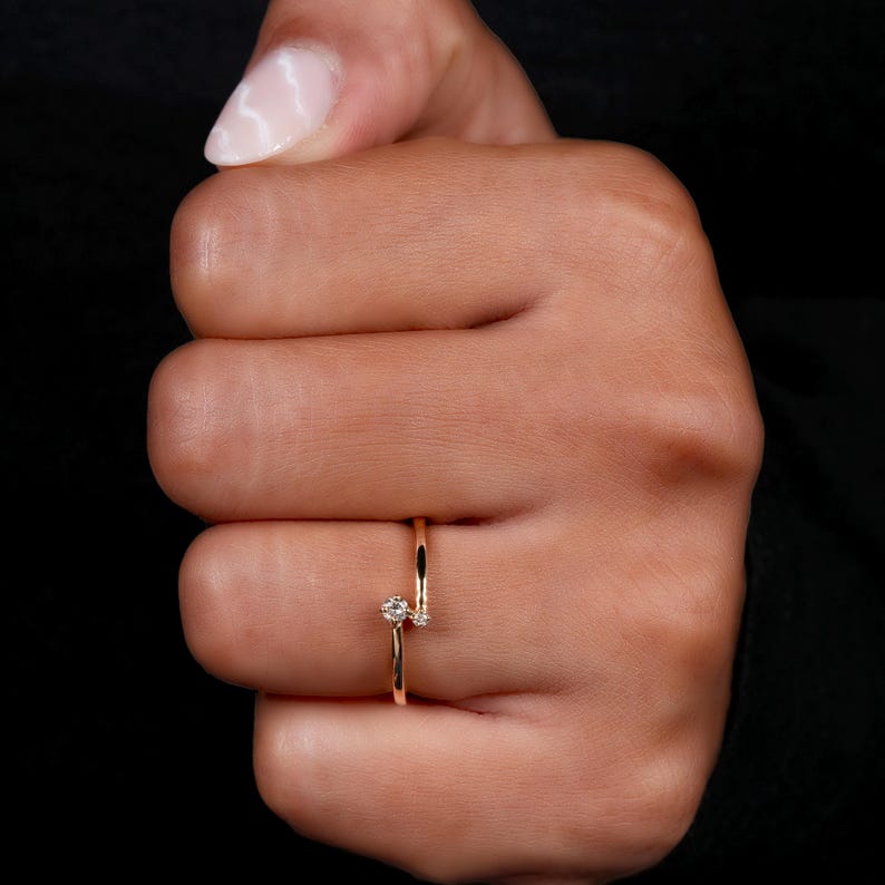 Dainty Two Stone Bypass Lab Diamond Ring in 14K Gold