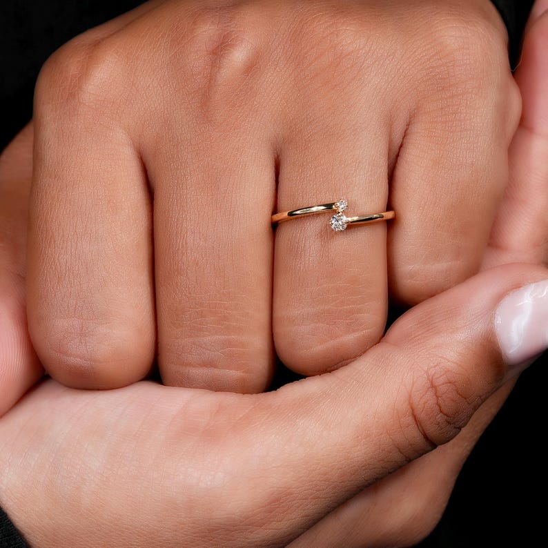 Dainty Two Stone Bypass Lab Diamond Ring in 14K Gold