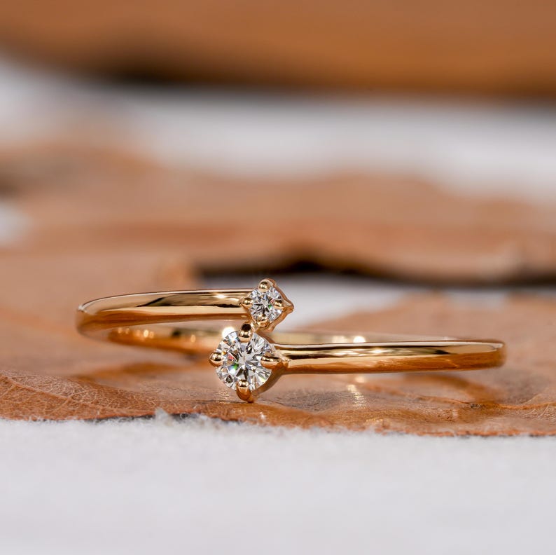 Dainty Two Stone Bypass Lab Diamond Ring in 14K Gold