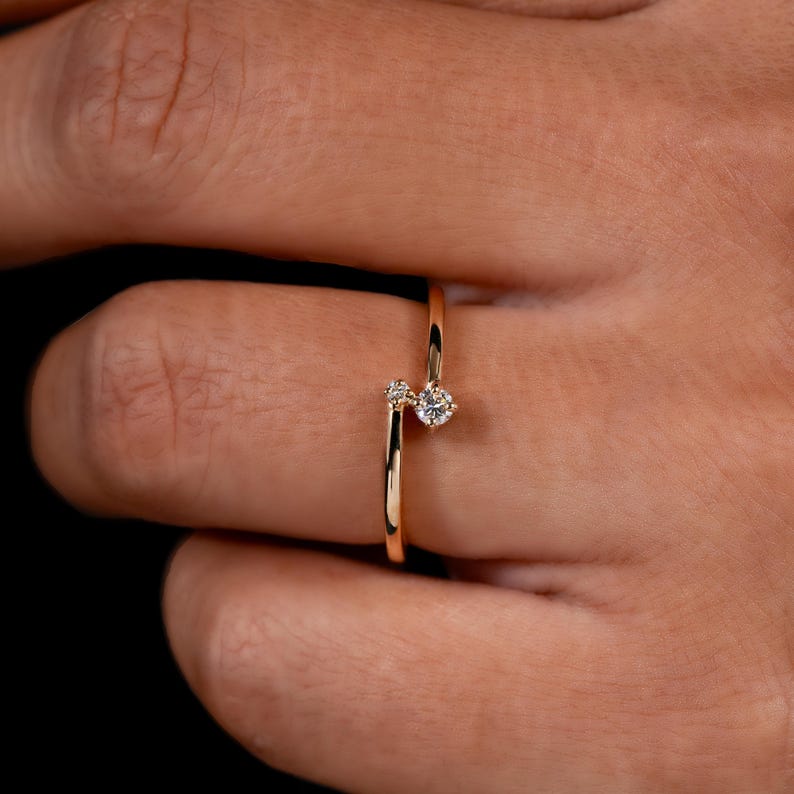 Dainty Two Stone Bypass Lab Diamond Ring in 14K Gold