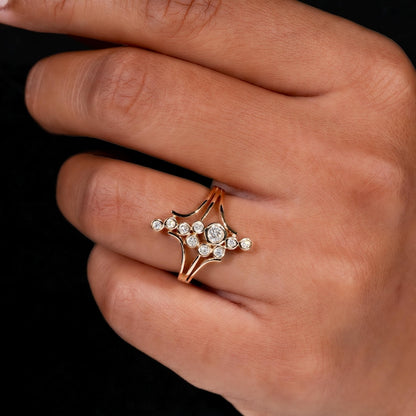 Round Diamond Bezel Set Designer Bubble Ring In 18k Gol