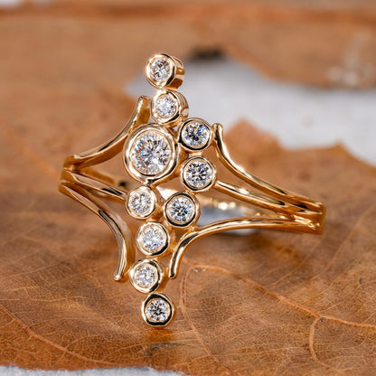 Round Diamond Bezel Set Designer Bubble Ring In 18k Gol