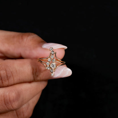 Round Diamond Bezel Set Designer Bubble Ring In 18k Gol