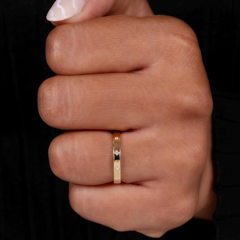 Round Lab Diamond Wedding Band, 14K Yellow Gold Stacking Ring