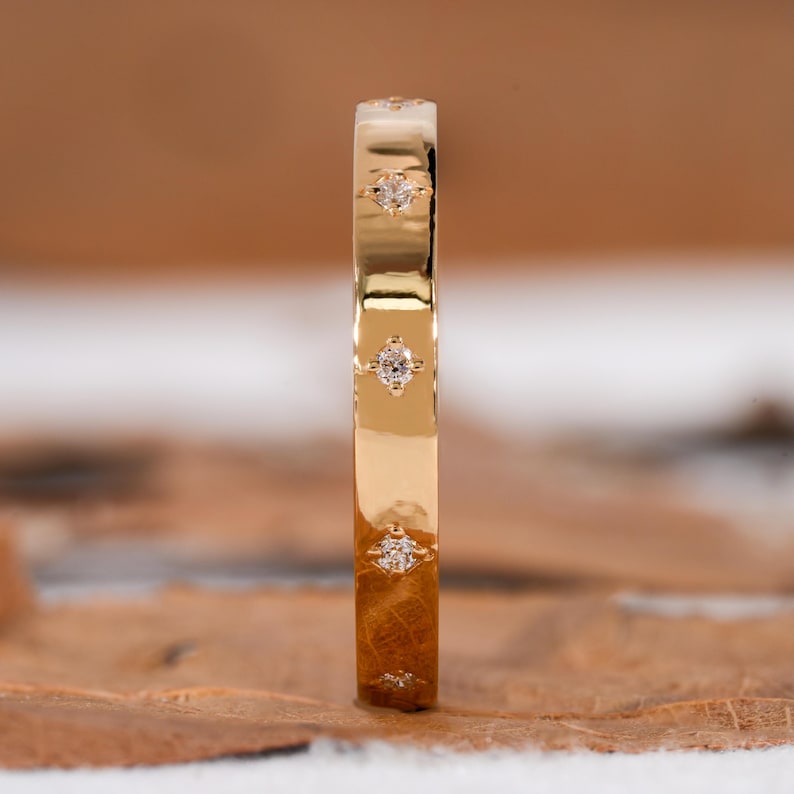 Round Lab Diamond Wedding Band, 14K Yellow Gold Stacking Ring
