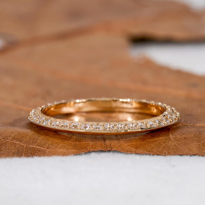 Knife Edge Diamond Wedding Band 14K Gold Stackable Ring
