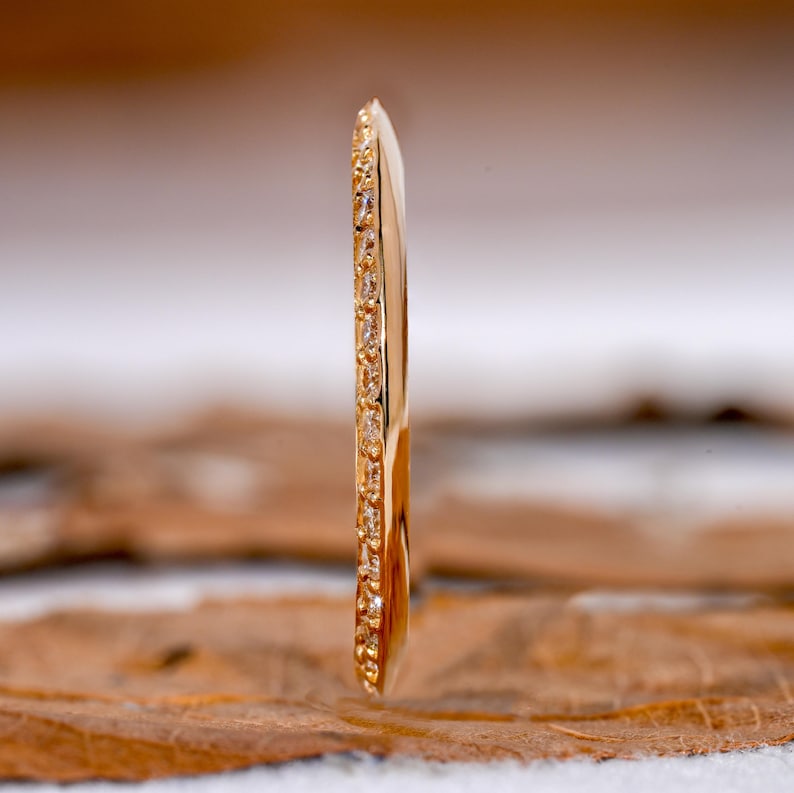 Knife Edge Diamond Wedding Band 14K Gold Stackable Ring