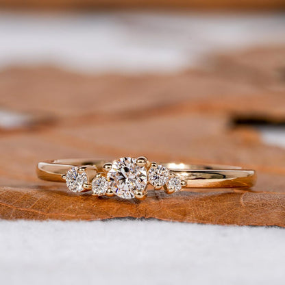 Lab Diamond Engagement Ring 14K Gold Dainty Cluster Ring for Women