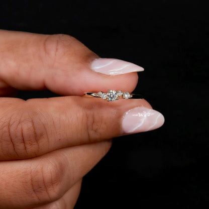 Lab Diamond Engagement Ring 14K Gold Dainty Cluster Ring for Women