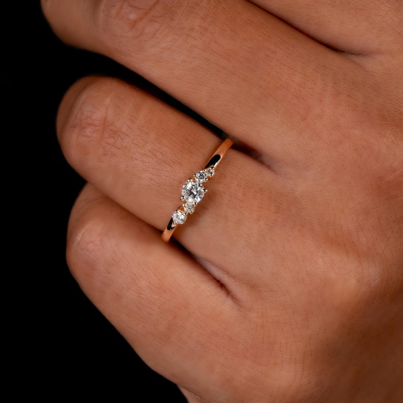 Lab Diamond Engagement Ring 14K Gold Dainty Cluster Ring for Women