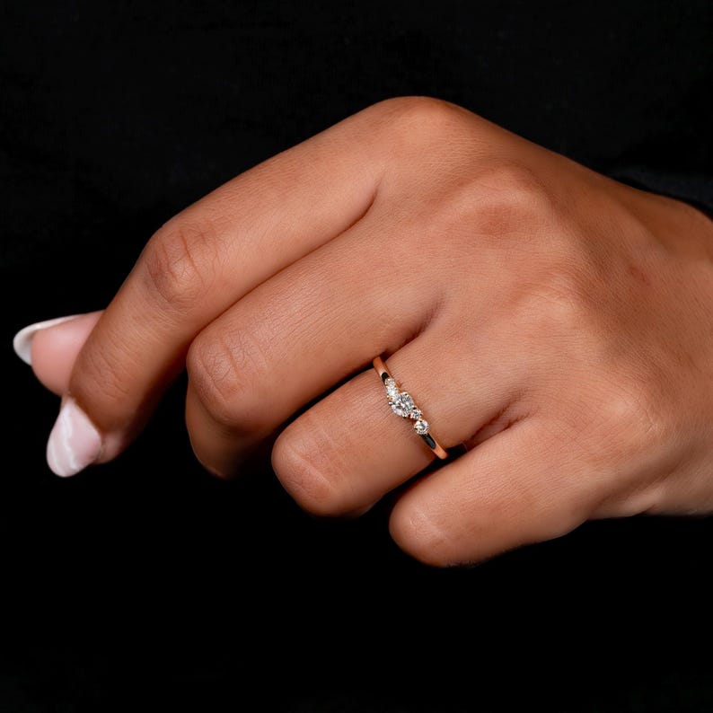 Lab Diamond Engagement Ring 14K Gold Dainty Cluster Ring for Women