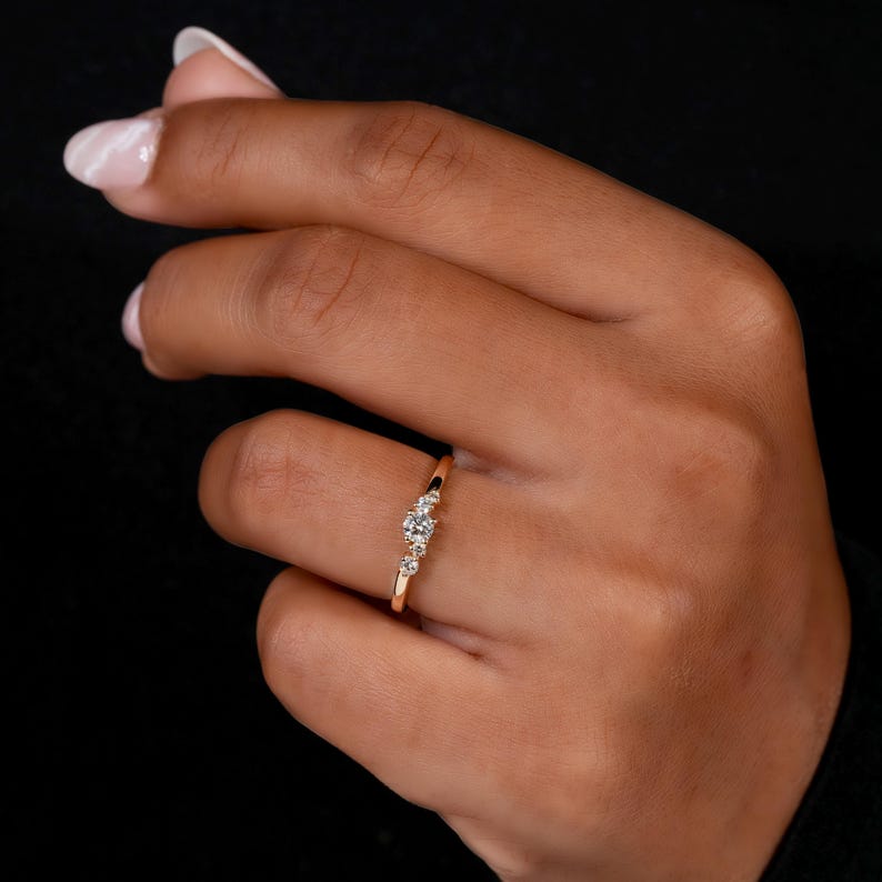 Lab Diamond Engagement Ring 14K Gold Dainty Cluster Ring for Women