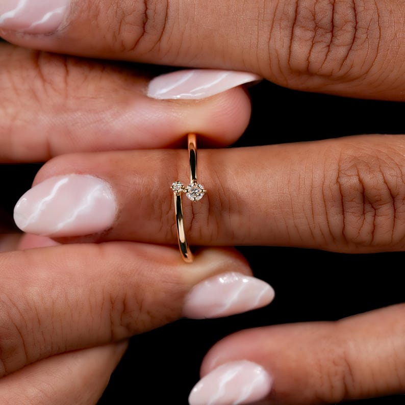 Dainty Two Stone Bypass Lab Diamond Ring in 14K Gold