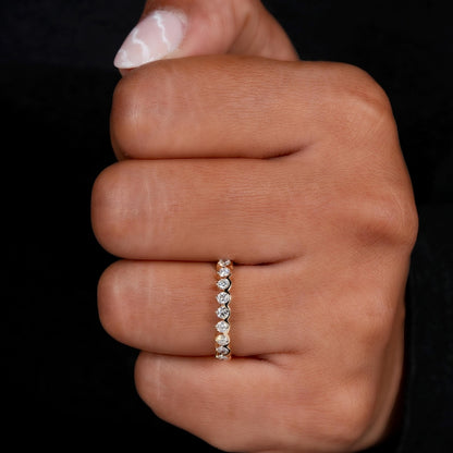14K Gold Round Lab Grown Diamond Half Eternity Wedding Band