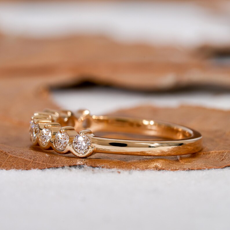 14K Gold Round Lab Grown Diamond Half Eternity Wedding Band