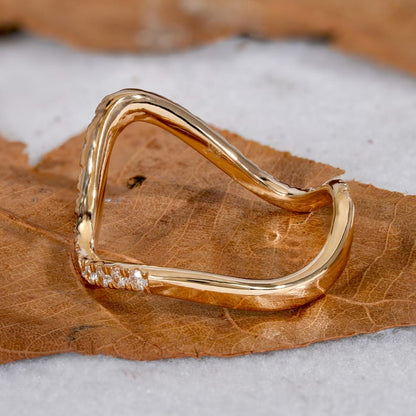 14K Yellow Gold Minimalist Wave Diamond Ring – Stackable Anniversary Ring