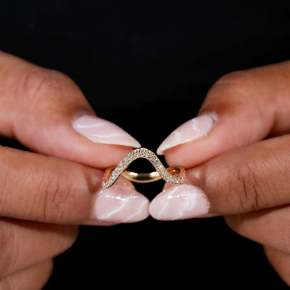 14K Yellow Gold Minimalist Wave Diamond Ring – Stackable Anniversary Ring